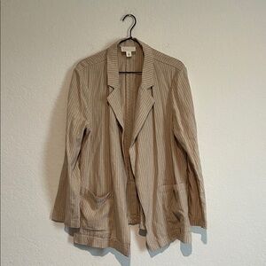 Caslon Tan Striped Open Front Linen Blazer